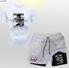 BAKI Anime para Hombre Shorts de Doble Capa Traje de Manga Corta Dientes de Sierra Verano Playa Conjunto de Dos Piezas Estampado Deportes al Aire Libre