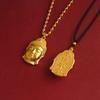 Collar con Cabeza de Buda de Estilo Étnico Dorado Arena Vietnamita, Cadena de Cuentas Redondas de Buda Maitreya de Estilo Antiguo Versátil, Colgante de Aleación de Cobre