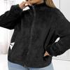 Jaqueta de Lã Polar Feminina Nova Primavera e Outono Tops de Manga Longa Tops com Forro de Pelúcia Dupla Face Jaquetas de Flanela de Manga Longa