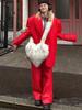 Bolso de Felpa Nuevo Europeo y Americano Bandolera Corazón Imitación Piel de Mapache Bolso de Hombro Bolso de Piel de Gran Capacidad para Mujer
