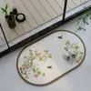 Novo tapete de chão semicircular com padrão floral e de pássaros estilo chinês para hall de entrada, antiderrapante, absorvente de água, fácil de limpar, resistente à sujeira, personalizável