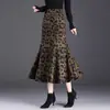 Saia Retrô com Estampa de Leopardo, Linda Saia Cauda de Peixe, Saia Feminina Floral, Nova Saia Justa Primavera & Outono 2025