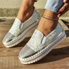 Comércio Exterior Transfronteiriço Outono e Primavera 2024 Tamanho Grande Sapatos Casuais Mocassins Femininos Sola Grossa Planos Strass Moda Sapatos Femininos
