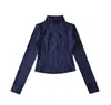 Top Deportivo de Yoga y Fitness Estilo Chica Caliente Estilo Americano Nuevo para Primavera y Otoño 2026 Chaqueta de Manga Larga con Cuello Alto y Cremallera Corta para Mujer