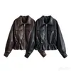 Ropa de mujer transfronteriza 2026 Moda estilo europeo y americano Chaqueta de cuero holgada con bolsillos y cintura con cordón A712287
