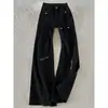 Jeans acampanados de calle estilo americano con múltiples bolsillos para mujer, otoño, corte ajustado, adelgazantes, con diseño de cremallera, pantalones de trabajo negros