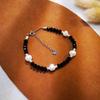 Pulseira de pérolas naturais feita à mão em prata S925, contas pretas pontiagudas, cortadas, para homens e mulheres, corrente de pé, simples, tudo combinado, presente vintage