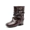 Otoño/Invierno 2026 Nuevas Botas Vaqueras Retro para Niñas Botas Arrugadas Apiladas Estilo Británico Tacón Grueso Botas de Pierna de Pantalón Martin