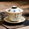 Xícara de Chá Gaiwan Lanting Xiu Sancai para Infusão de Chá, Xícara de Chá Estilo Chinês para Uso Doméstico, Conjunto de Chá Kung Fu, Tigela de Chá Branco Mineral Cerâmica com Tampa
