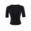 178-2026 Camiseta Feminina Manga Média Slim Fit Sexy Modeladora Estilo Novo Primavera/Verão Estilo Puro Desejo Casual Gola Redonda
