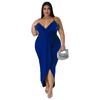 N7796 Estación Independiente de Amazon Caliente Transfronterizo Europeo y Americano para Mujer con Tirante Ajustable sin Mangas Cuello en V Vestido Elástico