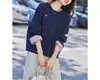Otoño 2026 Nueva Moda Casual Elegante Versátil Holgado Bordado de Corazón Bloques de Color Sudadera con Cuello Redondo para Mujer