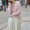 Cardigan de Malha Feminino Estilo Coreano Primavera e Outono Novo Estilo Francês Elegante Suave Gola V Solto Curto para Mulheres Baixas