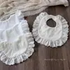 Babero de Encaje Grueso Coreano con Bolsillo para Bebé Niña Impermeable Bonito Bordado en Forma de U de Princesa Toalla para Saliva