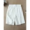 Shorts de punto gofre blancos para hombre, nuevo modelo verano 2026, transpirables, finos, holgados, por encima de la rodilla, shorts deportivos de longitud media