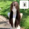 Peluca Completa Zhiyan Lolita Encaje Frontal Natural Raya Media Cabello Largo Lacio Marrón Frío Peluca Diaria