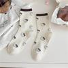 Calcetines de Mujer para Otoño e Invierno Estampado de Leopardo Bordado de Gatito Color Café Calcetines de Mujer de Caña Media Ins Tendencia Calcetines Largos de Algodón Sin Costuras para Mujer