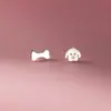Pendientes de hueso de cachorro pulidos, simples y lindos, de plata S925 Nalan, con un diseño juguetón y creativo, modelo M08630
