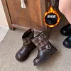 Botas Martin para Niños Otoño e Invierno Nuevo Estilo Hebilla Botines Moda Elegante Cremallera Lateral Niñas Princesa Media Pantorrilla Botas de Piel