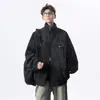 Chaqueta de cuero retro americana de trabajo, unisex, adecuada para primavera y otoño, chaqueta de aviador casual, elegante y genial, con cuello alto, marca de moda