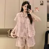 Pijama de Algodón Nube para Mujer, Estilo Verano con Copas en el Pecho, Short de Dibujos Animados Dulces de Manga Corta, Ropa de Casa Holgada para Chica que se Puede Usar Afuera