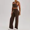 Conjunto deportivo de yoga europeo y americano transfronterizo con efecto de levantamiento de glúteos de durazno, pantalones anchos de cintura alta, top ajustado de espalda cruzada 0258