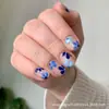 Set de 24 Uñas Postizas para Adultos, Azul Brillante con Pequeño Patrón Floral, Arte de Uñas Removible, Artículo Popular Transfronterizo