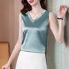 Camisola de seda satinada para mujer, ropa interior de verano, ropa exterior, diseño sin mangas, camisa básica, top que combina con todo.