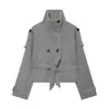 Ropa de Mujer Transfronteriza 2026 Otoño Estilo Europeo y Americano Moda Transfronteriza Cuello Alto Manga Larga Doble Botonadura Chaqueta Corta