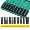 Juego de 10 piezas de funda pequeña para pistola de aire negra alargada, caja de plástico, cabeza de vaso neumático de acero al cromo vanadio engrosado, conector de interfaz rápida grande
