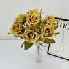 Flor de Rosa Artificial Nueva para Boda Hogar Arreglo Floral para Sala de Estar y Restaurante Adornos Flor de Rosa Rizada Hecha a Mano de 7 Cabezas