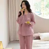 Conjunto de Pijama de Manga Larga de Algodón Puro para Mujer Primavera y Otoño Tacto de Alta Gama Se Puede Usar al Aire Libre Manga Larga Pantalón Largo Tallas Grandes Ropa de Casa