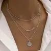 Colar Irregular Martelado em Círculo com Contas Redondas Incrustadas de Diamante, Colar de Empilhamento Multicamadas para Mulheres - Mais Vendido Transfronteiriço da Temu