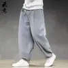Calças compridas de linho fino estilo chinês primavera e verão masculinas plus size calças largas de algodão e linho calças casuais harlan