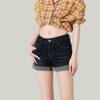 Shorts de Perna Larga Personalizados Estilo Ins para Mulheres, Bordas Enroladas para Mulheres Altas, Jeans Versátil de Aparência Emagrecedora, Shorts Curtos Finos de Verão