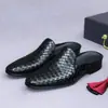 [Preventa No en Stock] Zapatos de Verano Cerrados para Hombre de Cuero Genuino, Sandalias Holgazanas Tejidas Transpirables de Piel de Vaca para Hombre