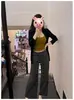 Otoño e invierno sexy chica caliente camisola ajustada para mujer cárdigan versátil adelgazante pantalones casuales de rayas negras conjunto de tres piezas para mujer