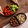 Bandeja rectangular de PP imitación madera de nogal transfronteriza, caja redonda de frutas Tai Chi, bandeja ovalada para frutos secos al por mayor