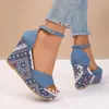 Comercio Exterior Transfronterizo Primavera y Otoño 2024 Moda Europea y Americana Sandalias de Mujer con Punta Abierta, Cuña, Estilo Étnico
