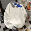 Sudadera de dos piezas falsas de nicho europeo y americano, polo con retazos de cuadros contrastantes para mujer en otoño e invierno, forro polar, corte holgado y estilizado, top versátil