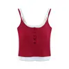 Nuevo Camisole de Color Block con Botones y Copas Fijas para Mujer Primavera/Verano con Almohadillas Integradas en el Pecho, Diseño Falso de Dos Piezas, Se Puede Usar como Ropa Exterior