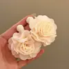 Aretes de Flor de Chifón de Rafia de Aguja Plateada, Elegantes y Dulces, Estilo de Nicho, Lujo Ligero, Aretes de Alta Gama