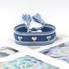 Pulseira de Tecido com Tassel e Rebites em Forma de Coração, Estilo Étnico Multicor, Acessórios com Cordão para Pulso, Venda por Atacado