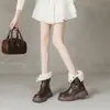Botas de Nieve de Terciopelo de Invierno para Mujer Estilo Británico Retro Botines Cortos Meilade Hebilla de Cuero Suela Gruesa Cálida Tacón Grueso Botas Martin