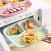 Plato Cuadrado para Cena con Compartimentos de Paja de Trigo, Plato Doméstico para Comida de una Persona, Plato para Frutas y Desayuno, Plato de Plástico con Tres Compartimentos para Dividir Comidas