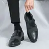 Sapatos de Couro Masculinos de Tamanho Grande, Tendência Retrô, de Botão Duplo, para Negócios Casuais, para Primavera e Outono, Jovens, Bico Fino, Aumentadores de Altura