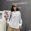 Primavera 2025 Nueva Camiseta de Color Sólido para Mujer Artística Simple Cuello Redondo Jersey Manga Larga Camiseta Base Holgada Casual Top