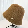 Nuevo Estilo Red Celebratoria Sombrero de Pescador para Mujer Otoño e Invierno Sentido de Alta Gama Cálido Sombrero de Cubeta Tejido Cubierta Facial Lisa Sombrero de Cubeta para Cara Pequeña