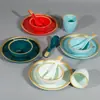 Nuevo juego de vajilla de melamina de cuatro piezas para decoración de mesa de restaurante comercial, imitación de porcelana, juego de cuenco y plato para restaurante de barbacoa