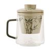 Taza de Oficina de Bambú Verde Esmeralda Pintada a Mano, Taza de Té de Vidrio, Taza con Separación de Té y Agua, Taza para Beber en Casa con Tapa, Taza